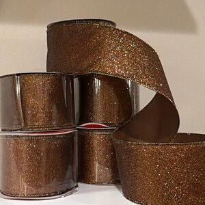 Bundle of 5 Brown & Gold Wire Ribbon
